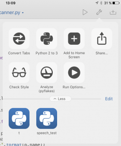 Zu sehen ist das Tool-Menu von Pythonista
