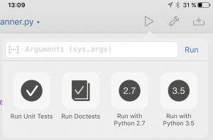Zu sehen ist das Run-Menu von Pythonista
