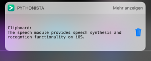Zu sehen ist ein Pythonista Widget in der Today View