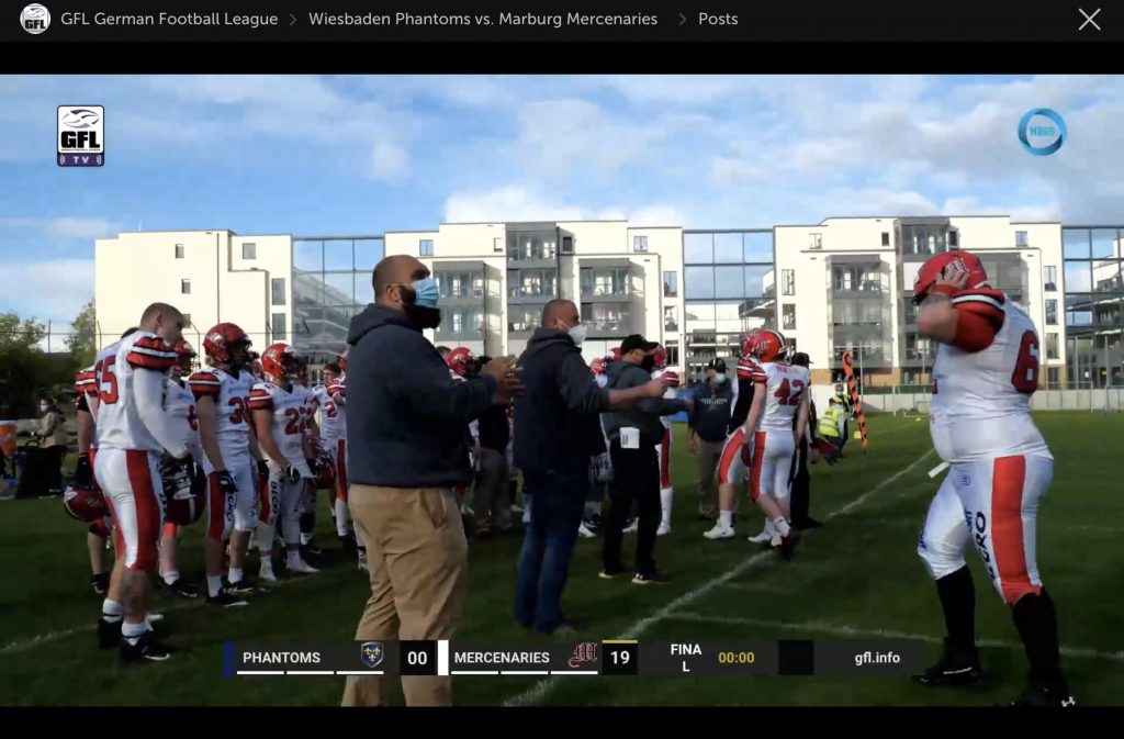 A screenshot showing the players and coaches of the Marburg Mercenaries